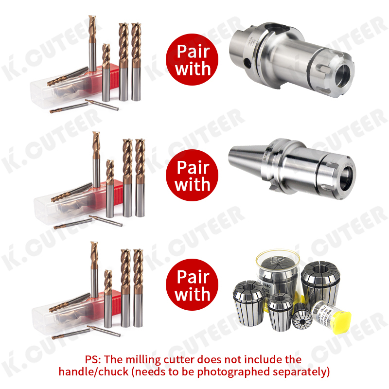 Tungsten Steel Alloy 60° Flat End Mill 4-Flute Straight Shank Extended Length