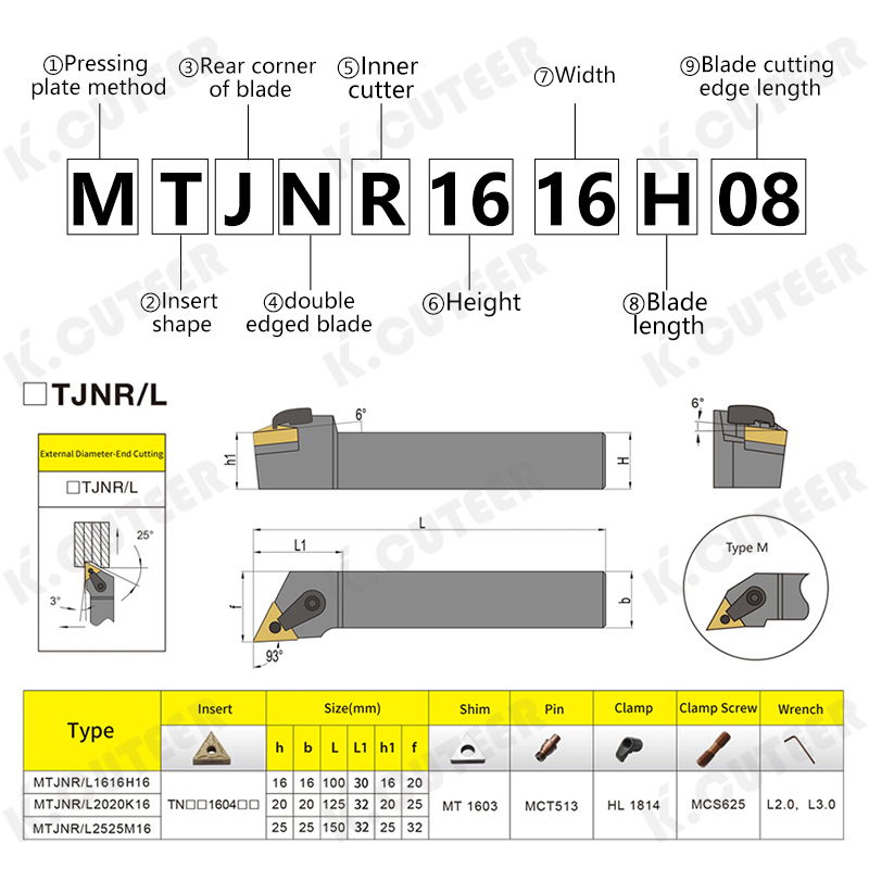 CNC Tool Holder 93-Degree Triangular External Turning Tool Holder Mtjnr
