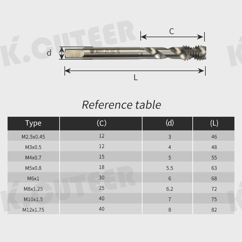 M6*1/M4*0.7/M8*1.25 CNC machining and turning parts aluminum tap