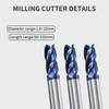 End Mill Tungsten Carbide Steel CNCTool 4 Flutes Cutter R0.1/0.5/1 50-75MM Metal Router