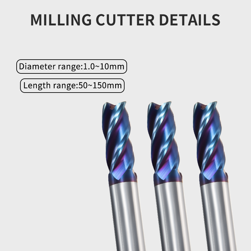 End Mill Tungsten Carbide Steel CNCTool 4 Flutes Cutter R0.1/0.5/1 50-75MM Metal Router
