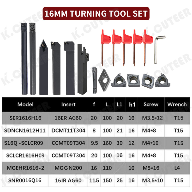 CNC Lathe Turning Tool Holder Boring Bar Sets with Hard Alloy Insert Wrench Kit for Turning Thread Grooving