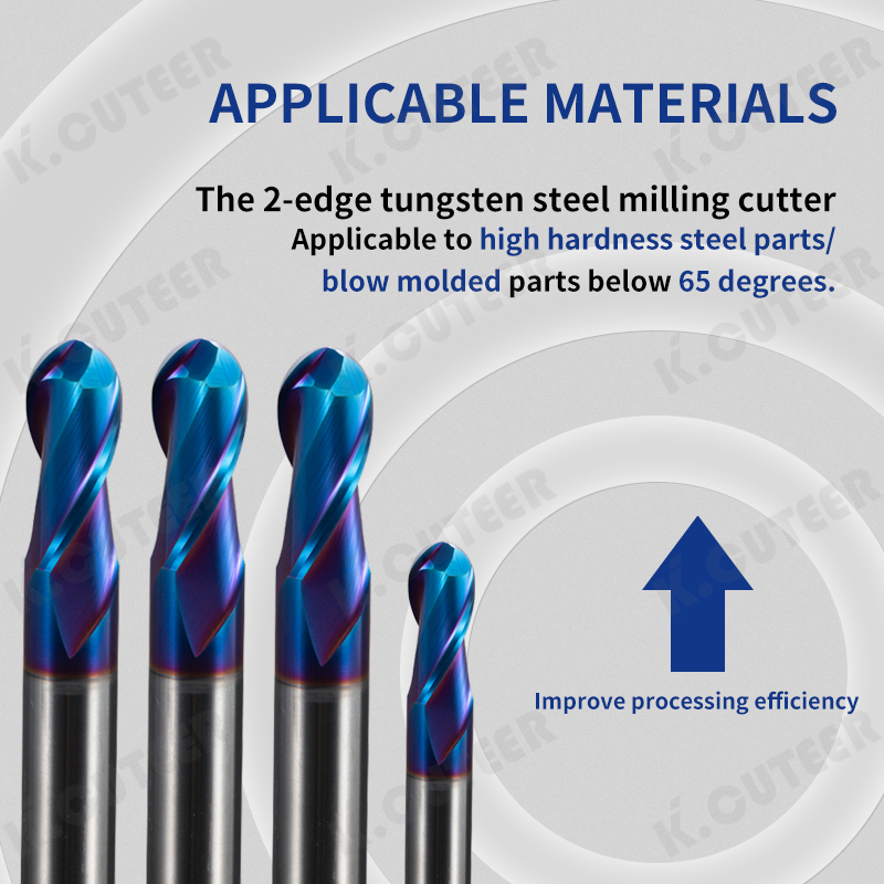 High Precision 2 Flute HRC65 Ball End Milling Cutter