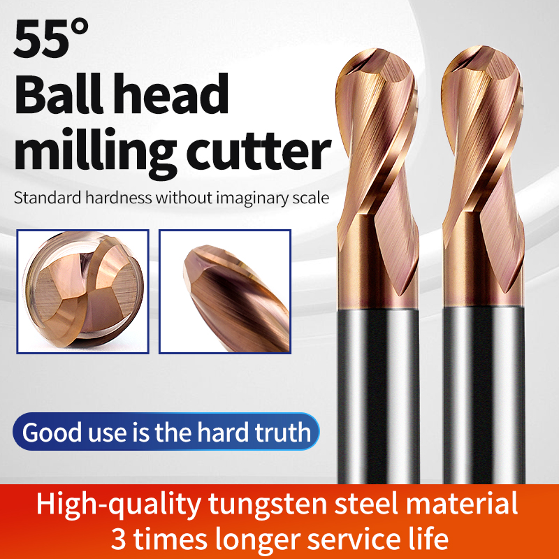 HRC 55° CNC Milling Cutter 0.5-4mm Tungsten Steel Ball Nose Cutter