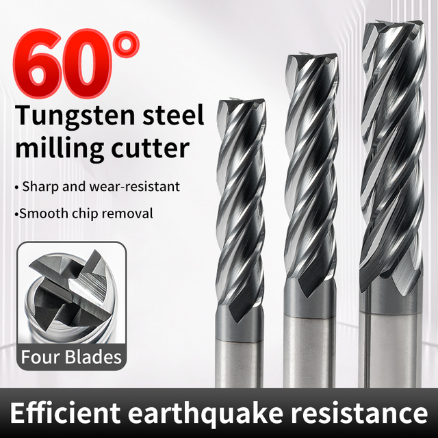 60-Degree Tungsten Steel End Mill 4-Flute Black Coating Specialized for Stainless Steel