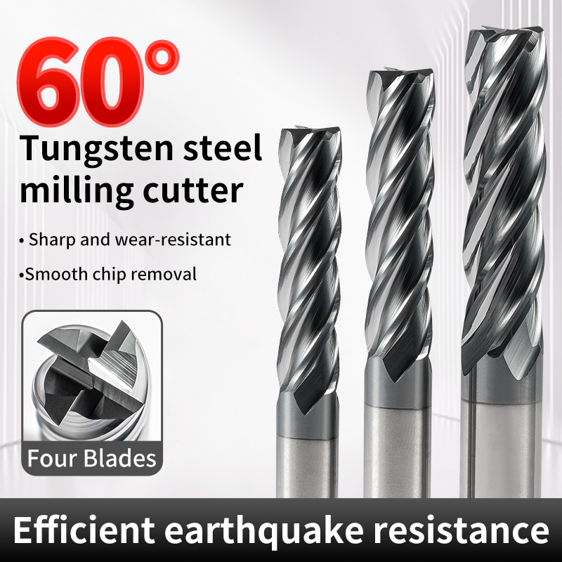 60-Degree Tungsten Steel End Mill 4-Flute Black Coating Specialized for Stainless Steel