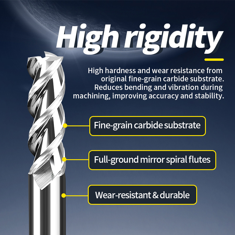 Tungsten Steel Aluminum Milling Cutter 55-Degree 3-Flute High-Gloss Milling for Aluminum Alloy