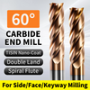 Tungsten Steel Alloy 60-Degree Flat-Bottom Cutter 4-Flute Straight Shank Extended End Mill