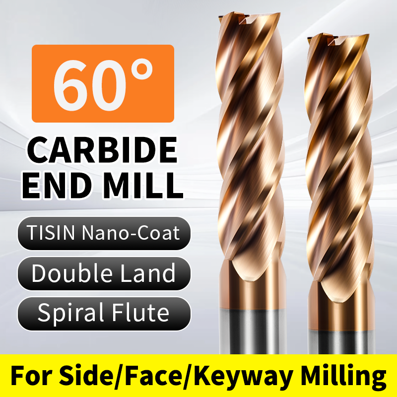 Tungsten Steel Alloy 60-Degree Flat-Bottom Cutter 4-Flute Straight Shank Extended End Mill
