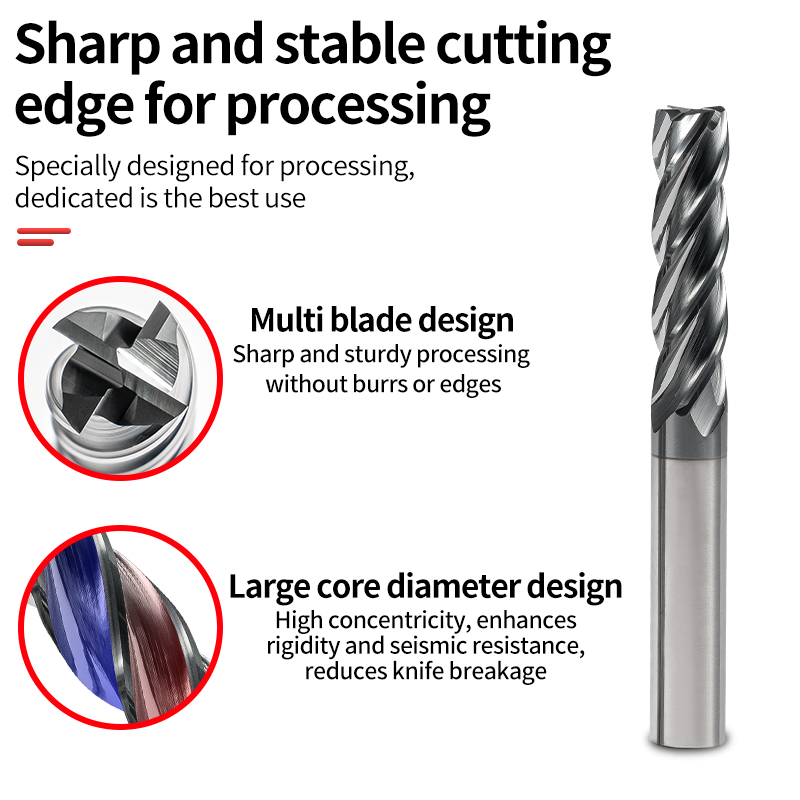 60-Degree Tungsten Steel End Mill 4-Flute Black Coating Specialized for Stainless Steel