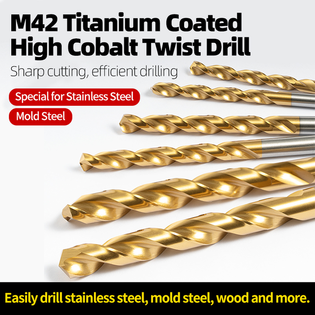 M42 High-Cobalt Tyrant Drill Bit for Stainless Steel, Titanium-Coated Co8 Twist Drill