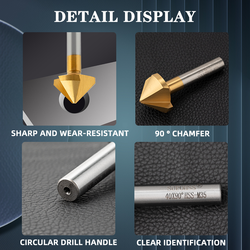 90-Degree Chamfer Cutter with Cobalt, Titanium-Coated, Straight Shank, for Aluminum