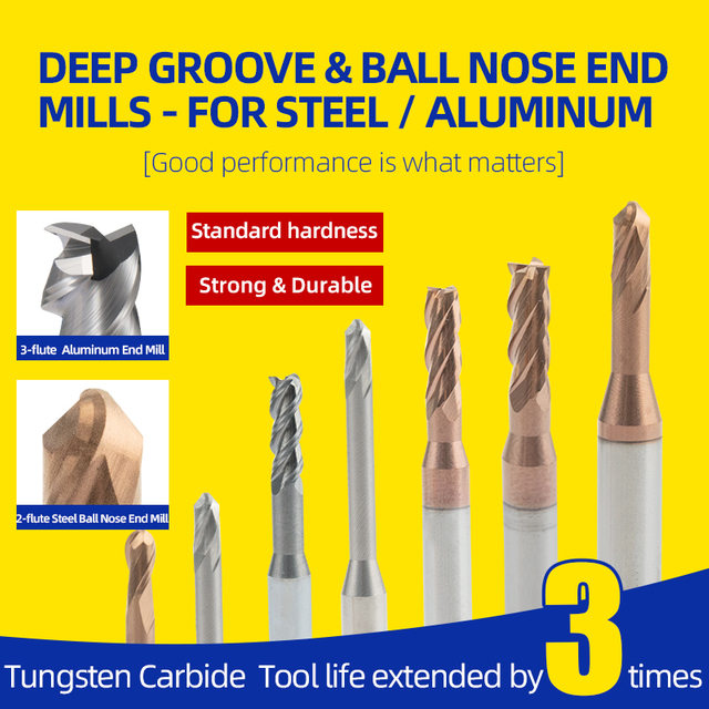 Tungsten Steel Deep Groove Ball End Mill for Alloy Steel and Aluminum